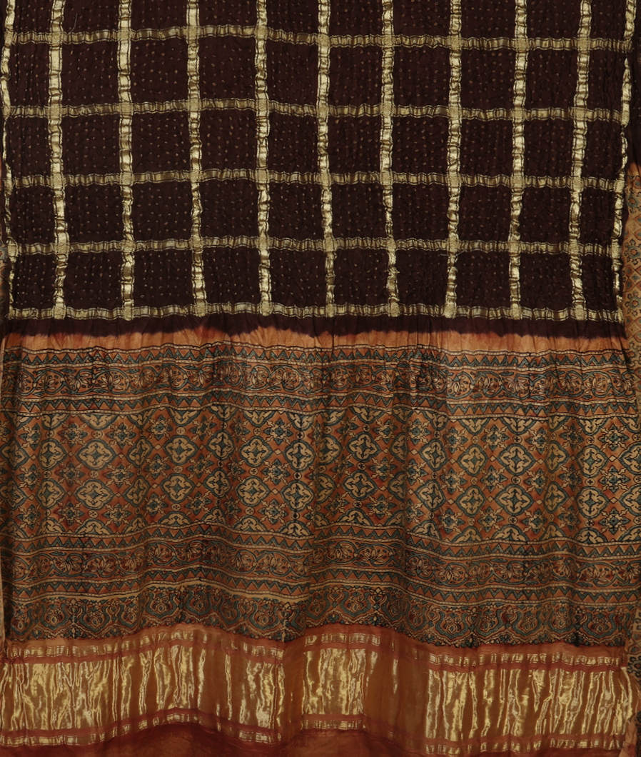 Deep Brown Bandhani Gajji Silk Saree T3936824