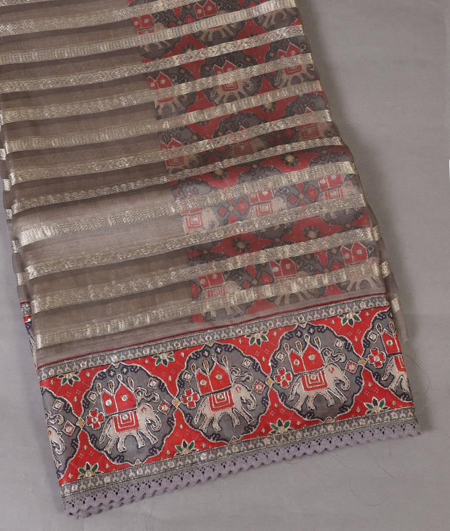 Grey Kora Organza Embroidery Saree T431741-image