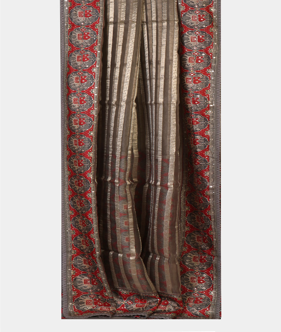 Grey Kora Organza Embroidery Saree T4317412