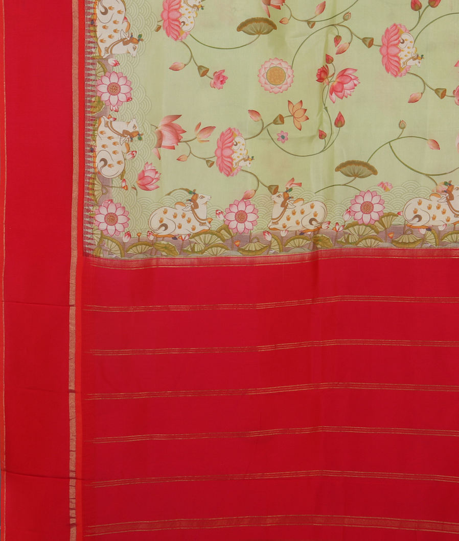 Green Printed Soft Silk Saree T4432814