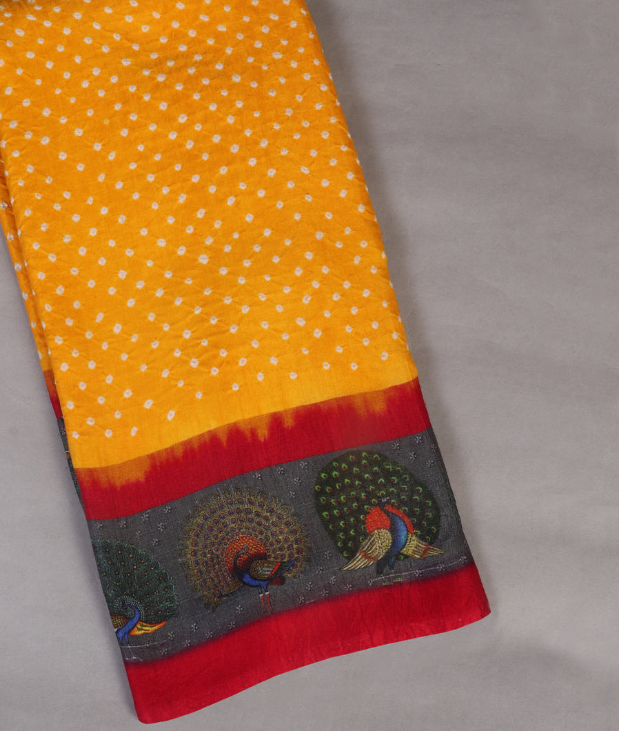 Yellow Bandhani Crepe Silk Saree T327191-image