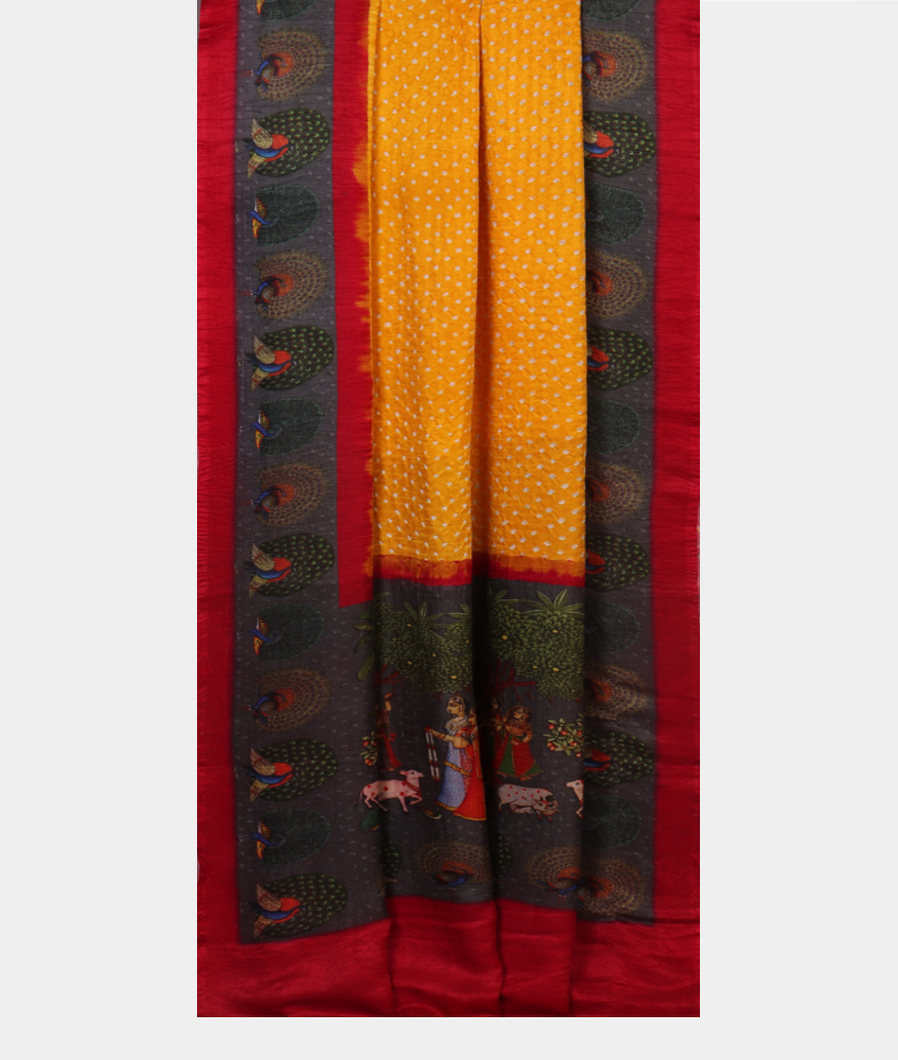 Yellow Bandhani Crepe Silk Saree T3271912