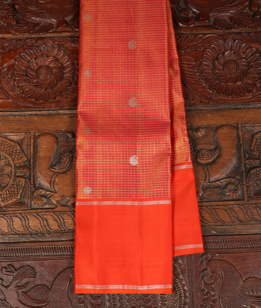 Orangish Pink Handwoven Kanjivaram Silk Saree T426652-image