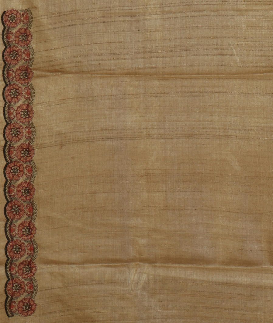 Greenish Beige Tussar Embroidery Saree T4304753