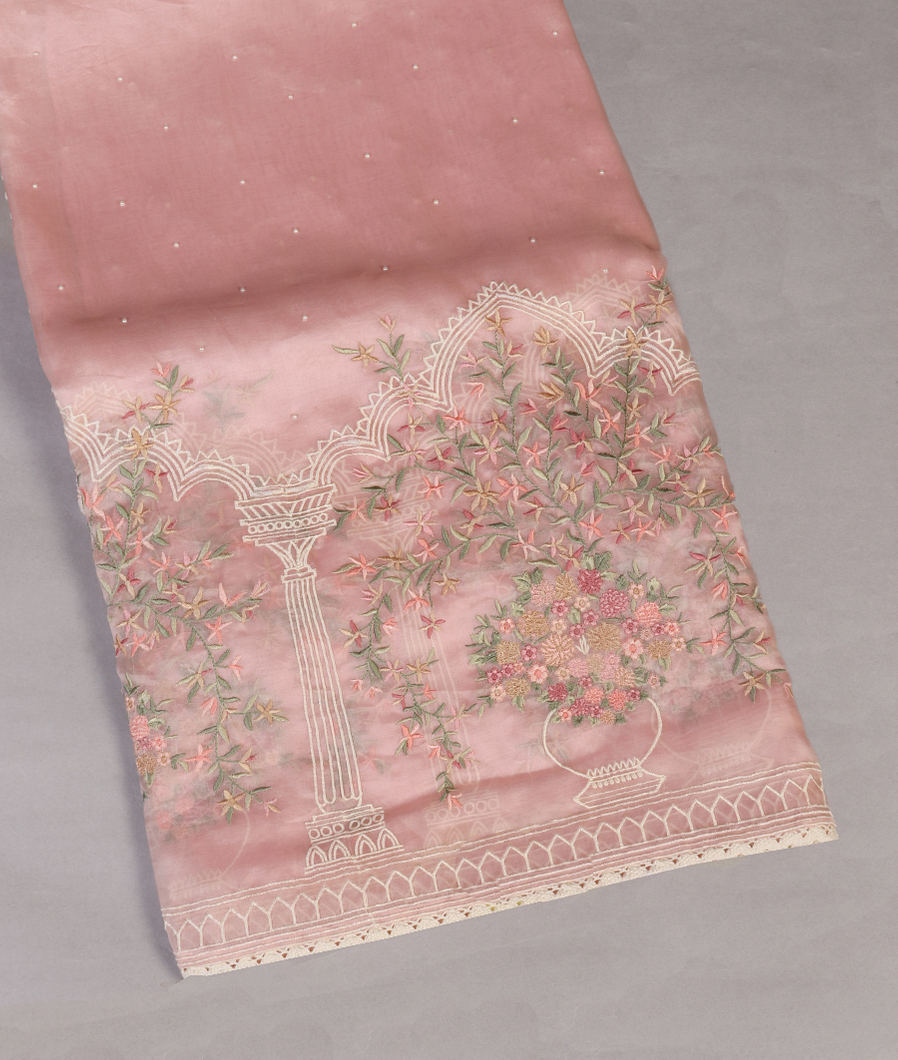 Pink Kora Organza Embroidery Saree T432774-image