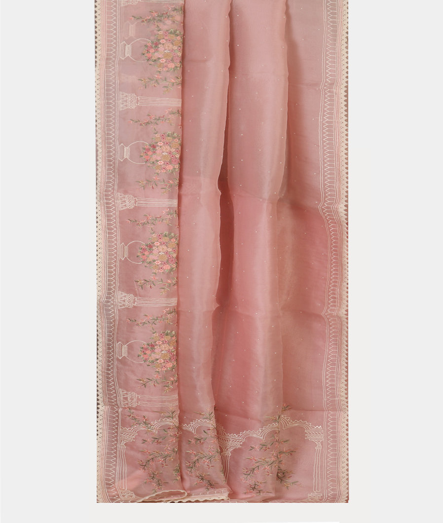 Pink Kora Organza Embroidery Saree T4327742