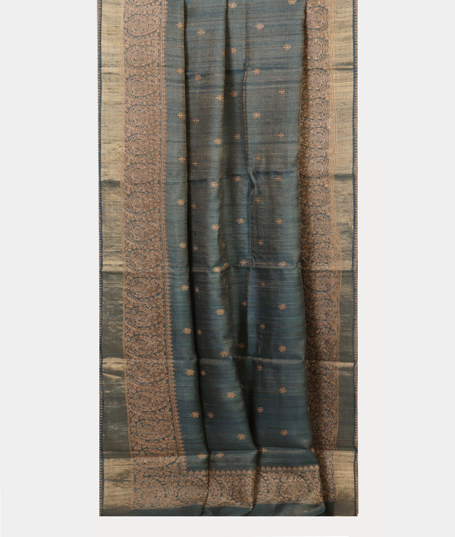 Blue Tissue Tussar Embroidery Saree T4230052
