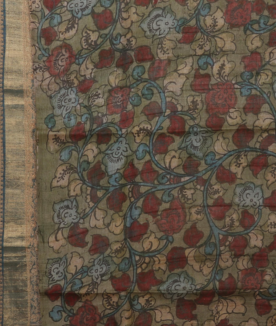 Blue Tissue Tussar Embroidery Saree T4230053