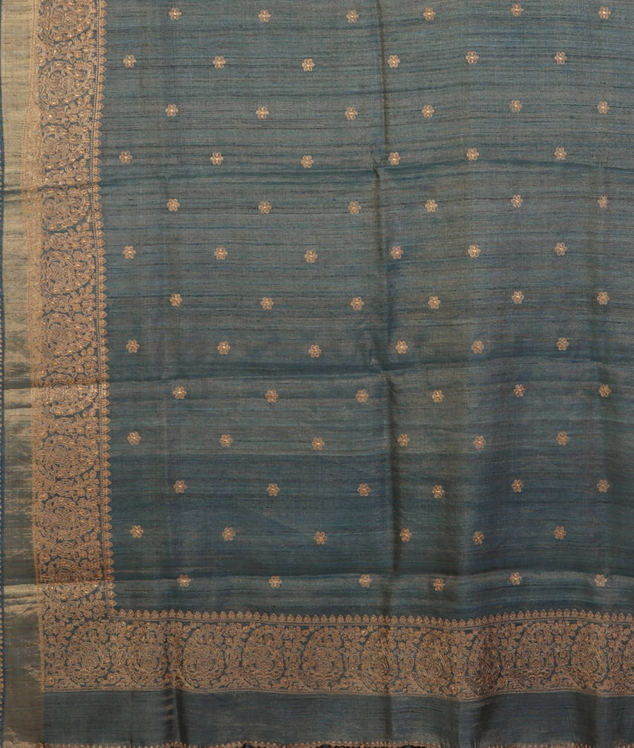 Blue Tissue Tussar Embroidery Saree T4230054