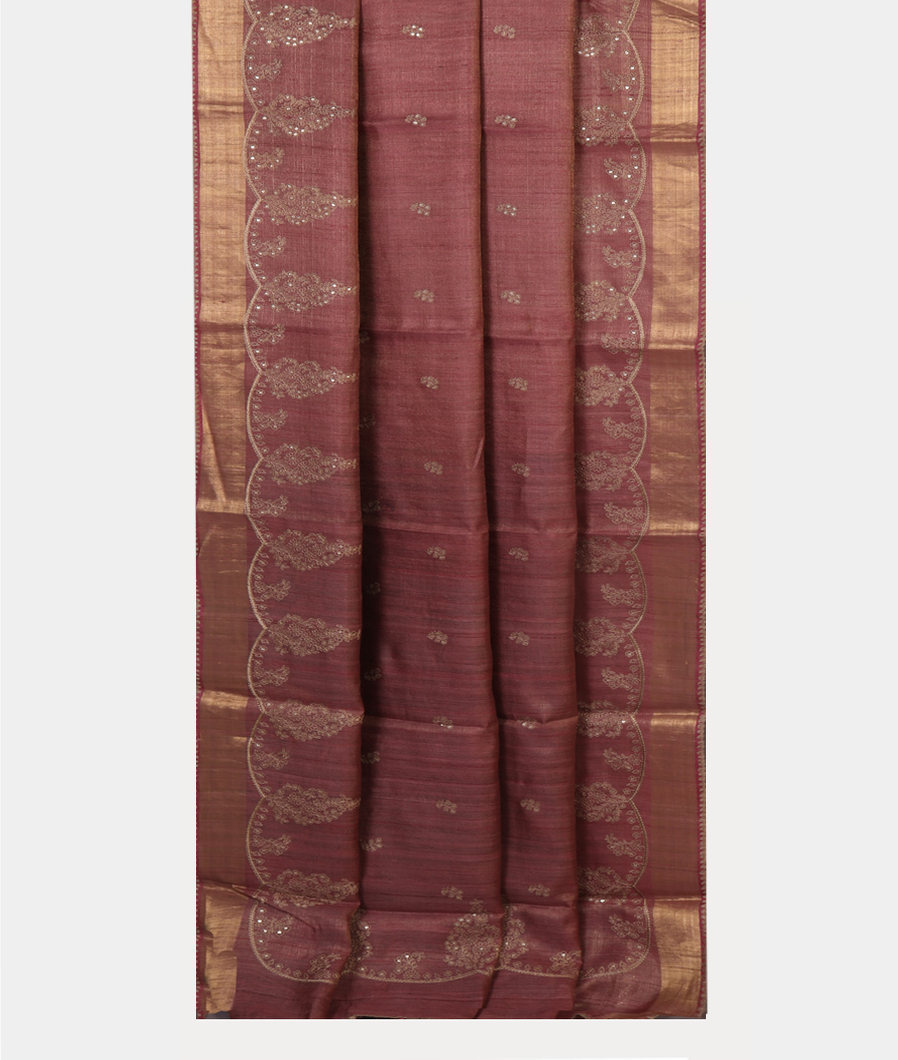 Pink Tissue Tussar Embroidery Saree T4230012