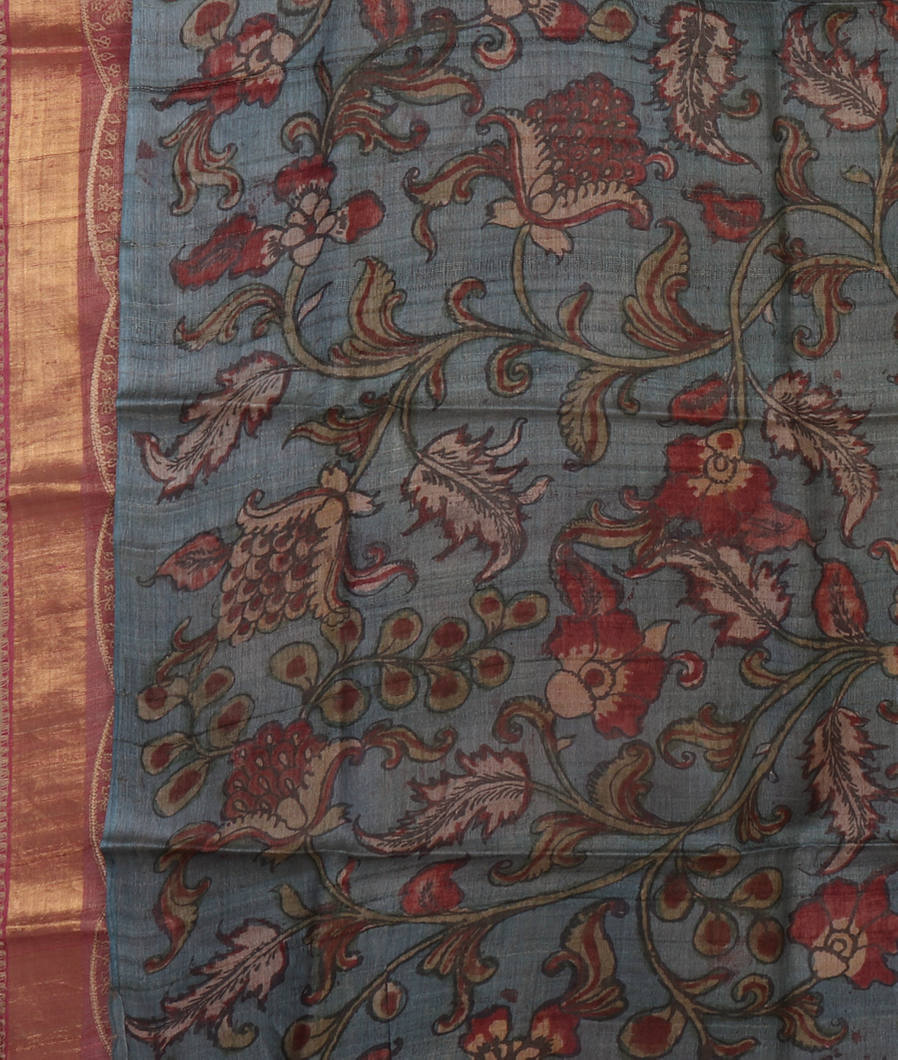 Pink Tissue Tussar Embroidery Saree T4230013