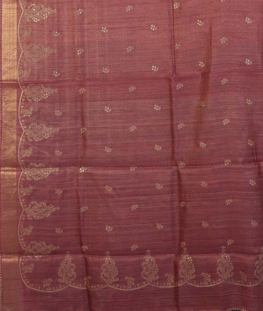 Pink Tissue Tussar Embroidery Saree T4230014