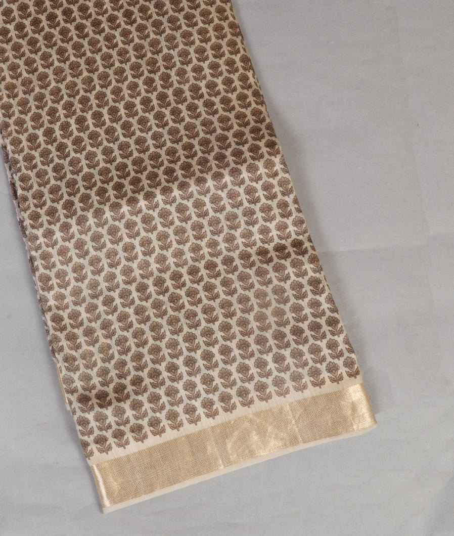 Cream Tussar Printed Saree T396738-image