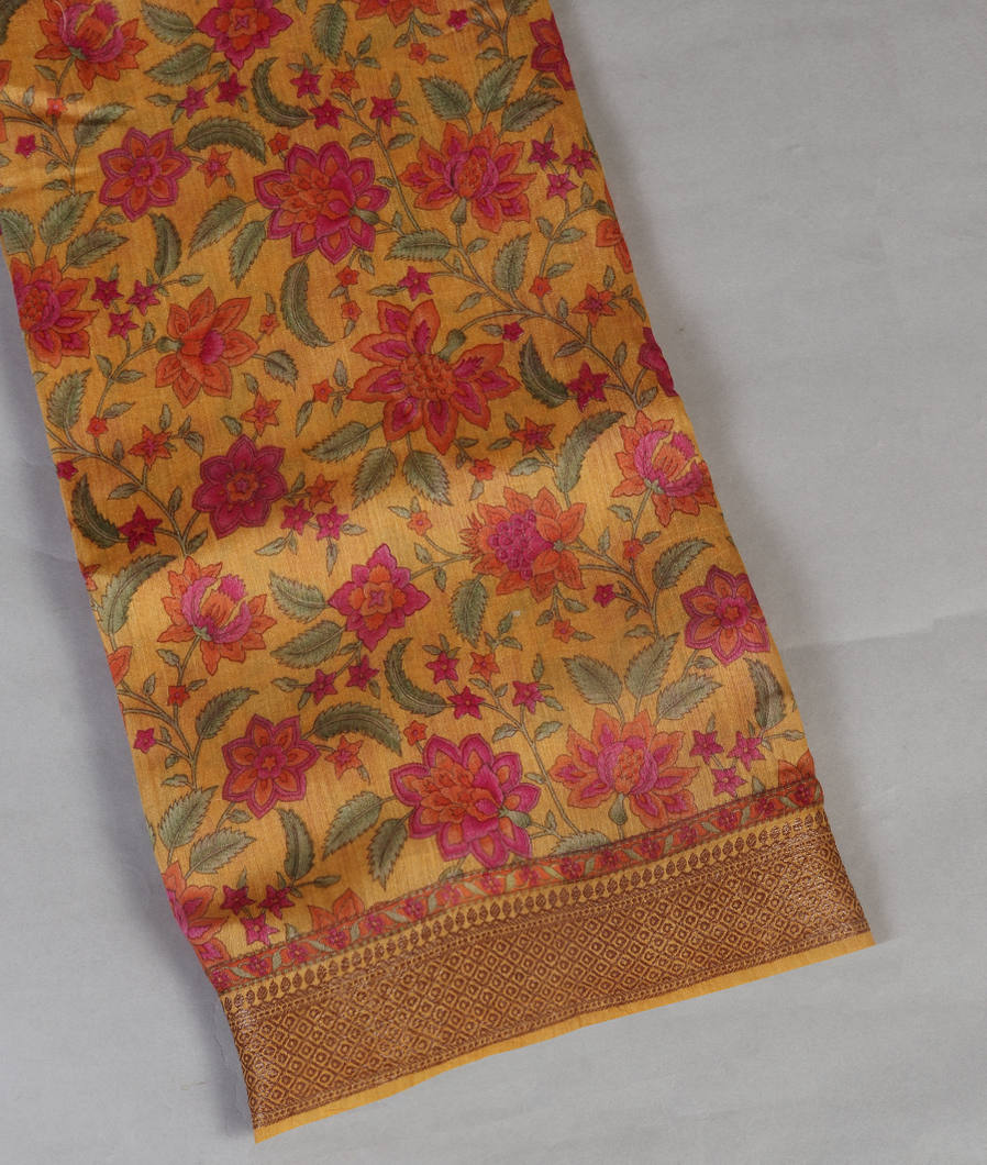 Yellow Tussar Printed Saree T430274-image