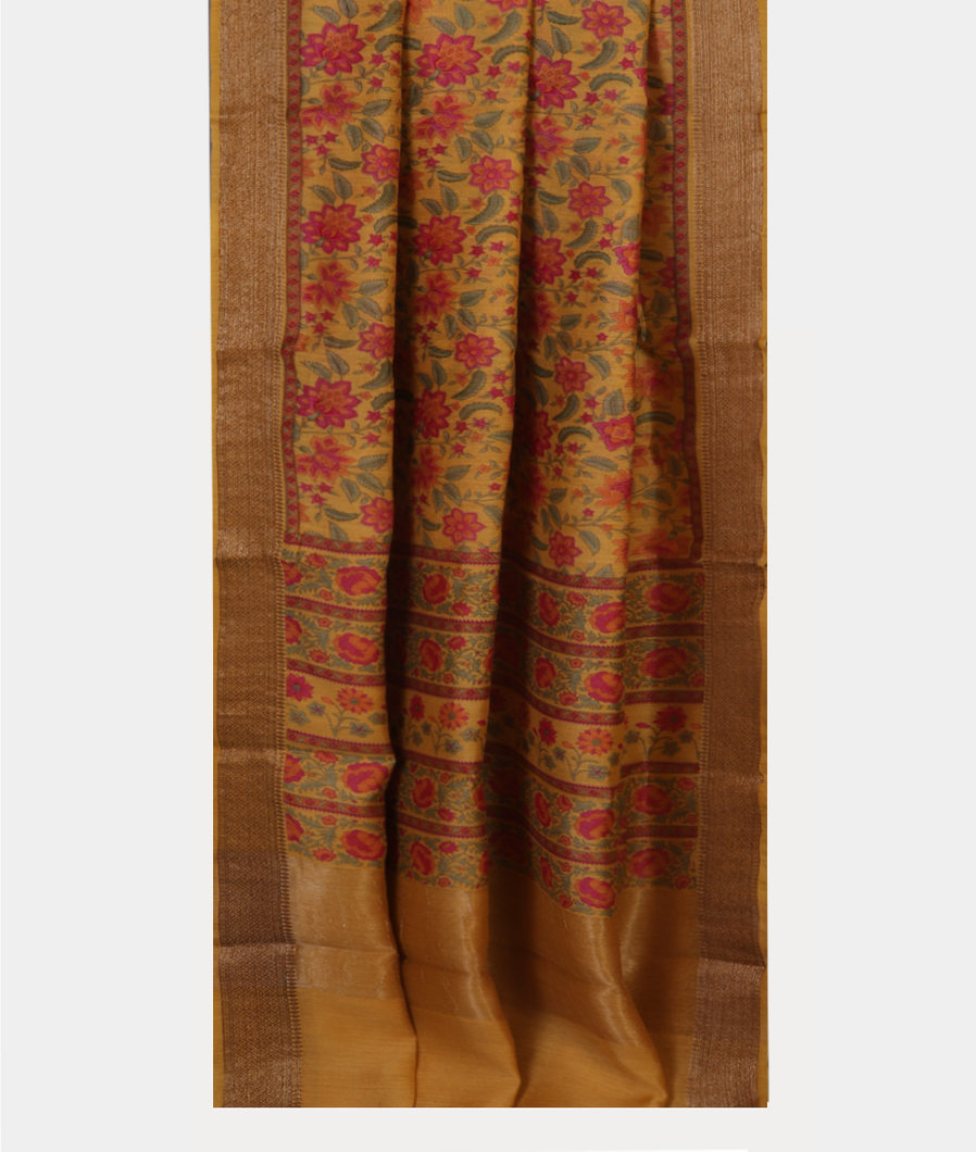 Yellow Tussar Printed Saree T4302742