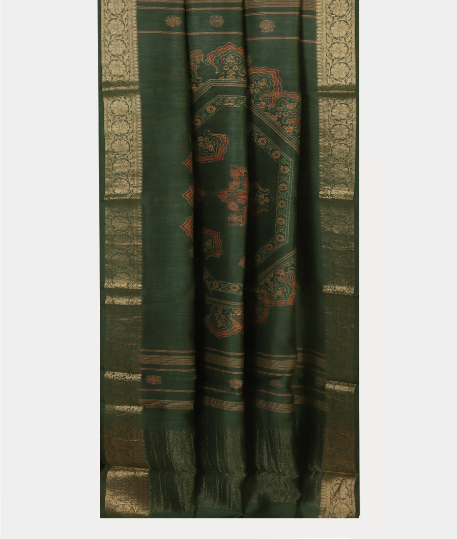 Green Tussar Printed Saree T2982072