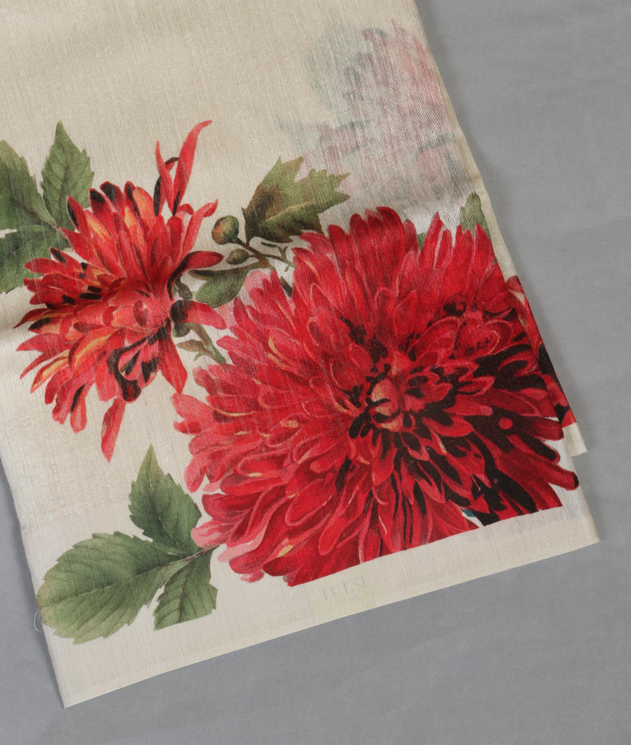 Off - White Tussar Printed Saree T416190-image