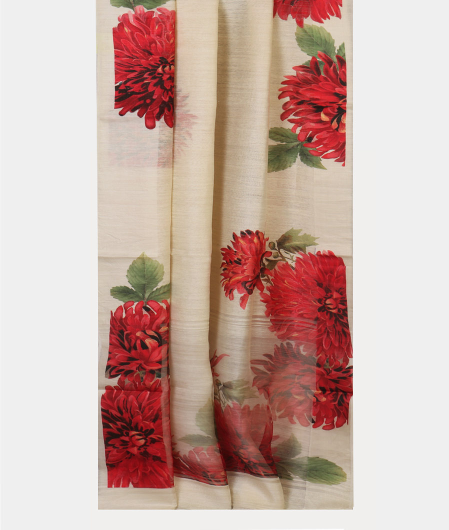 Off - White Tussar Printed Saree T4161902