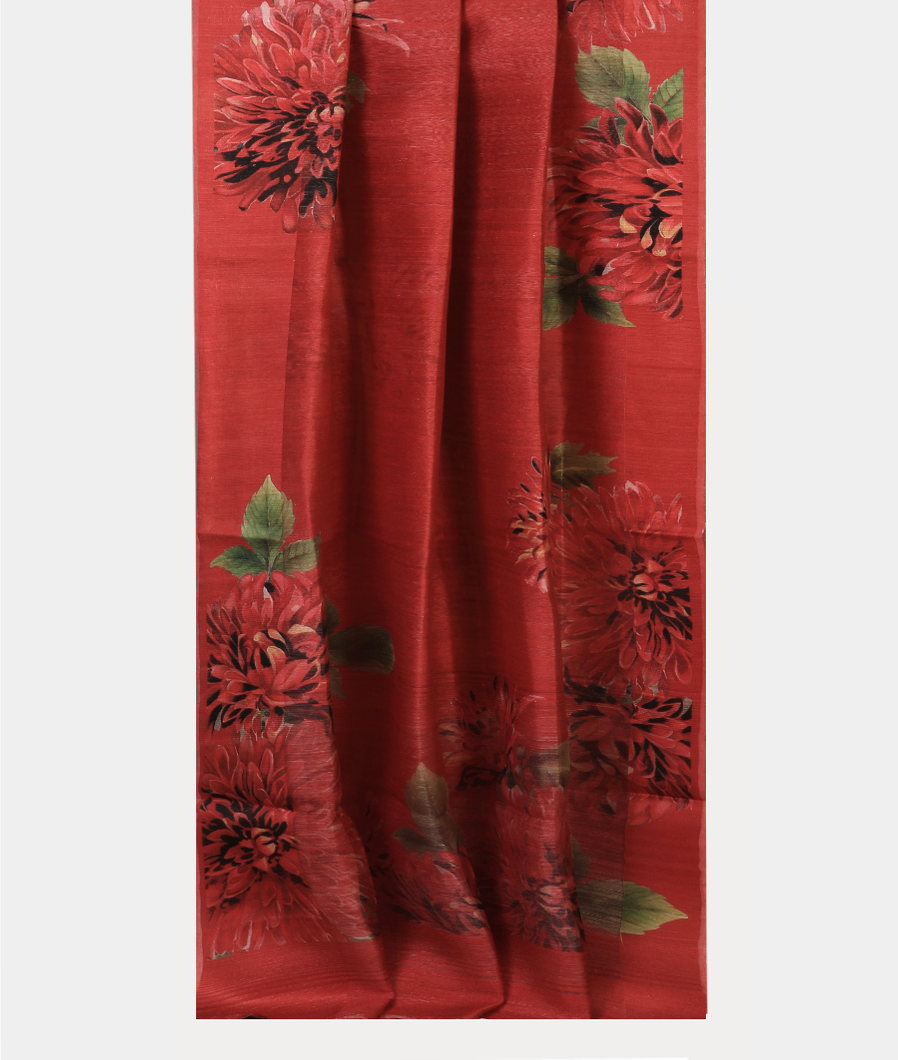 Red Tussar Printed Saree T4436112