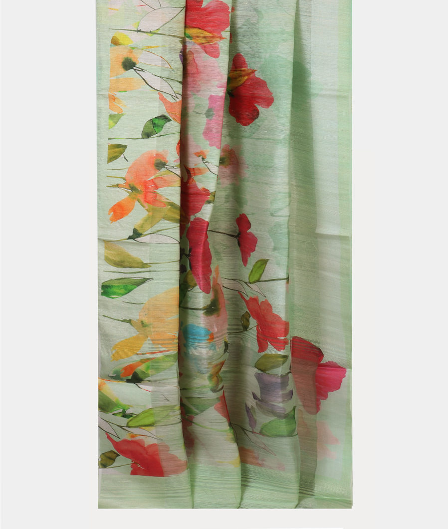 Green Tussar Printed Saree T4436092