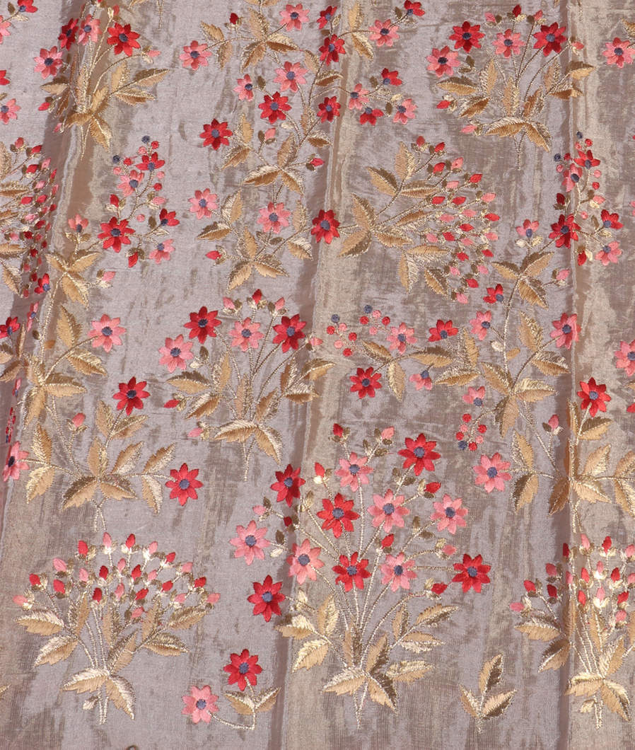 Silver Kora Tissue Organza Embroidery Saree T4326213