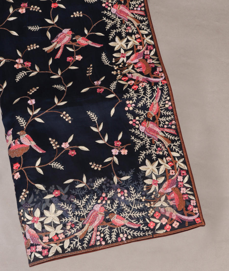 Midnight Blue Kora Organza Embroidery Saree T430522-image