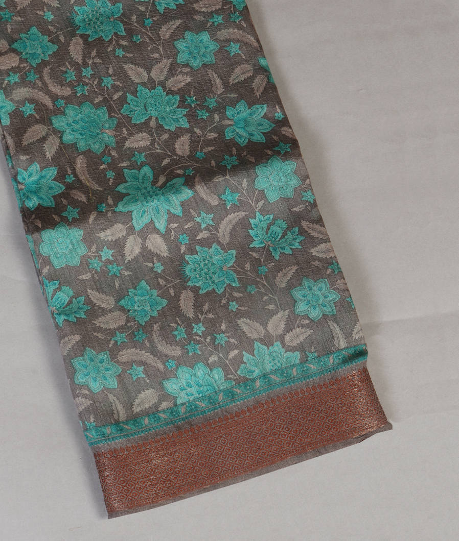 Grey Tussar Printed Saree T430272-image