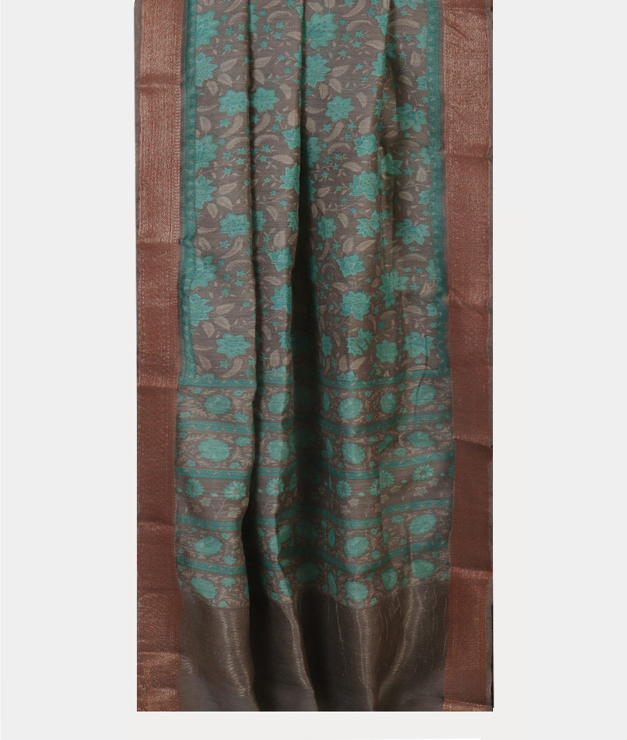 Grey Tussar Printed Saree T4302722