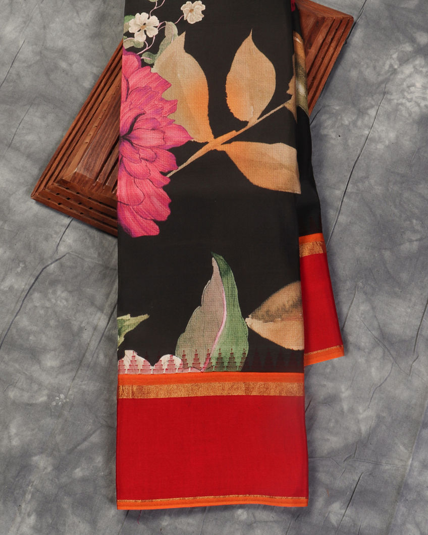 Black Printed Soft Silk Saree T444442-image
