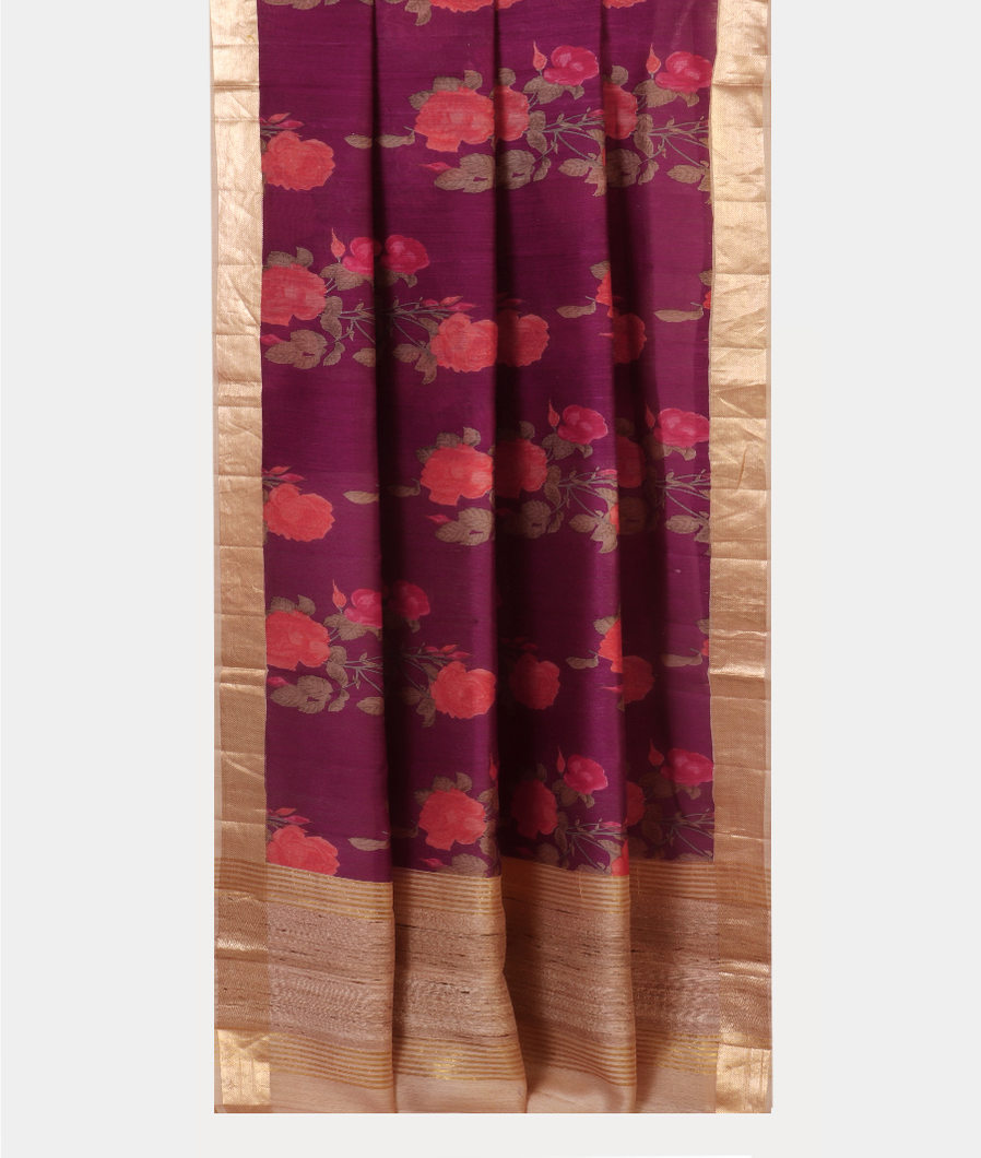 Purple Tussar Printed Saree T4430952