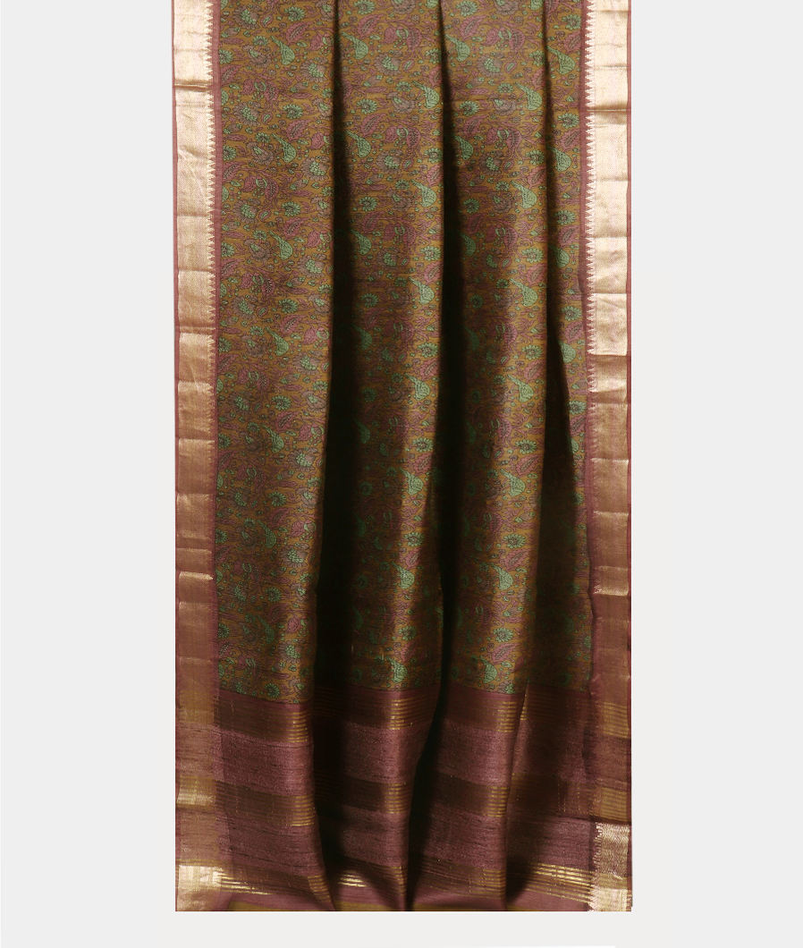 Green Tussar Printed Saree T4431142