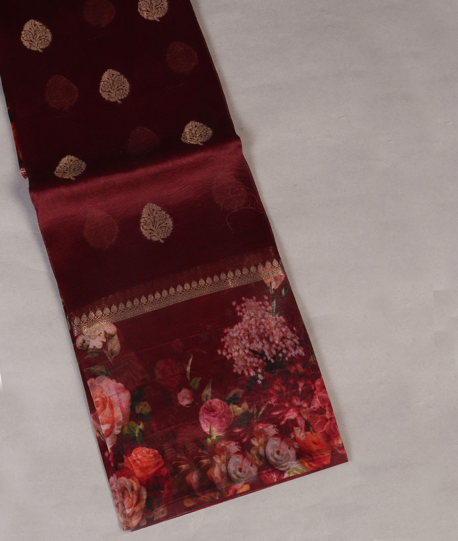 Maroon Kora Organza Printed Saree T416351-image