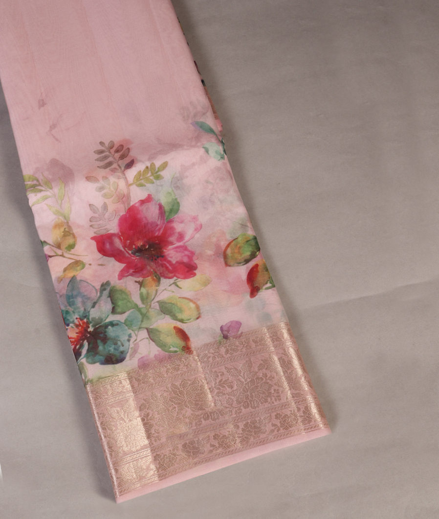 Light Lavender Kora Organza Printed Saree T441646-image
