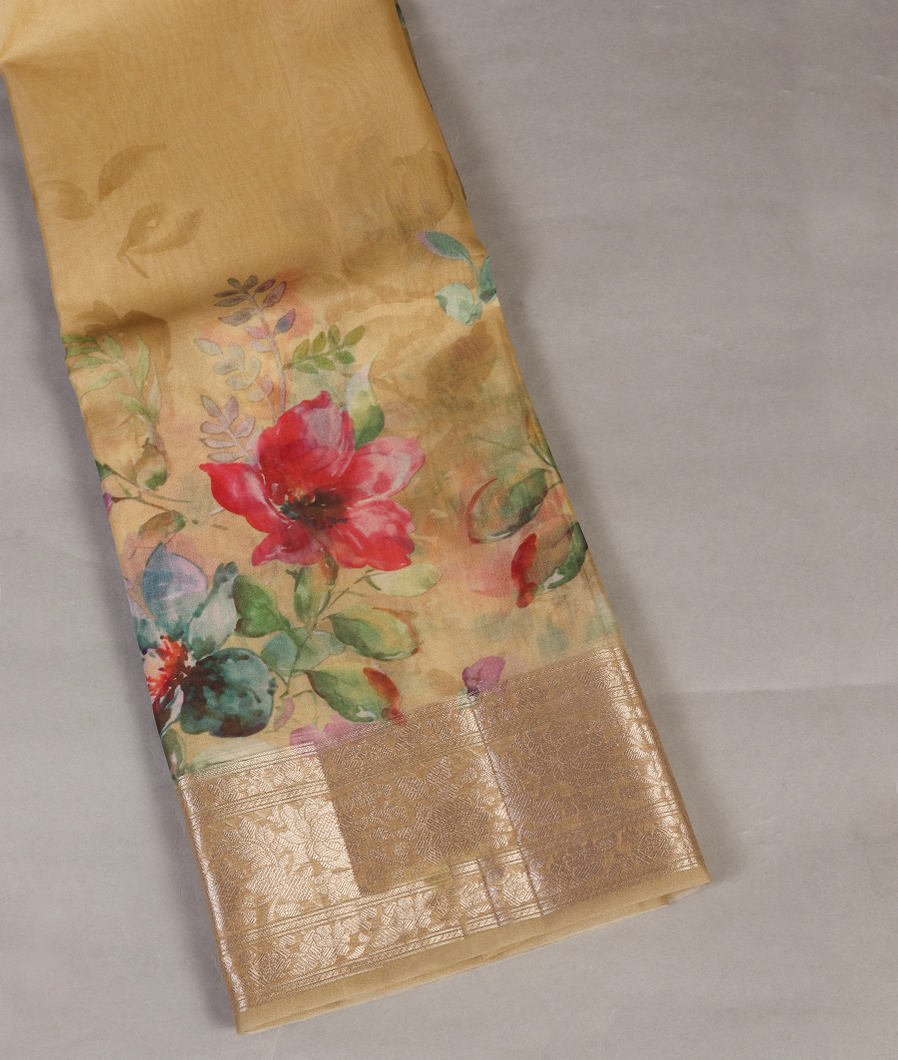 Beige Kora Organza Printed Saree T442068-image