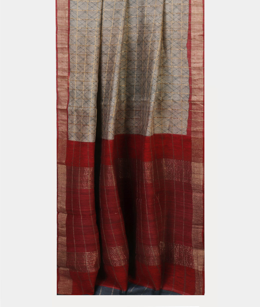 Grey Tussar Printed Saree T4312452