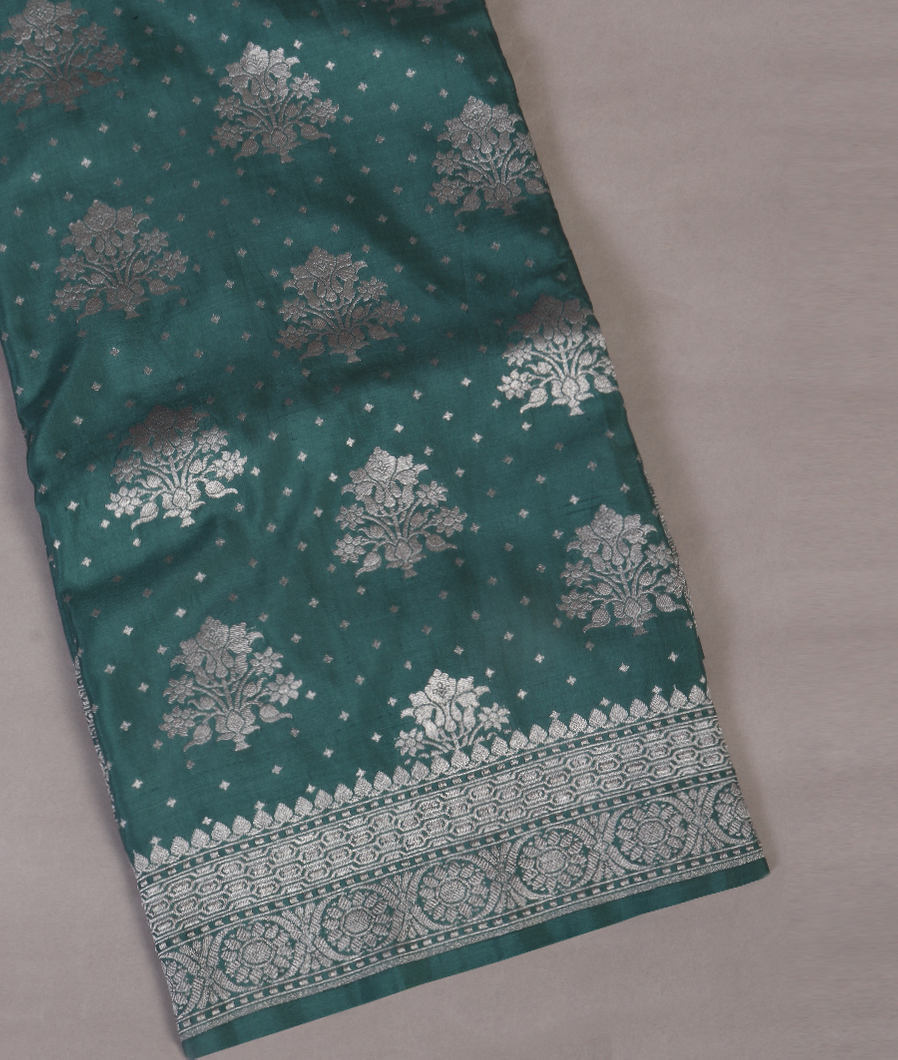 Greenish Blue Banaras Kathan Silk Saree T396450-image