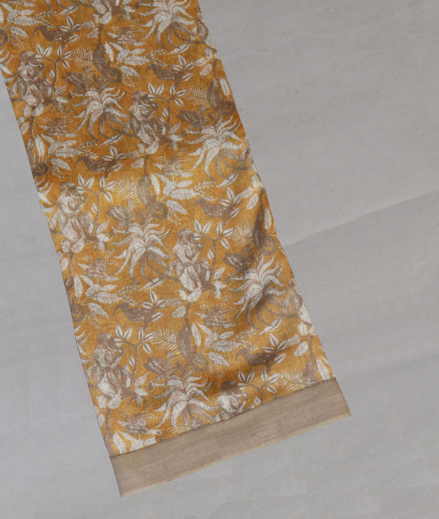 Yellow Soft Printed Cotton Saree T355036-image
