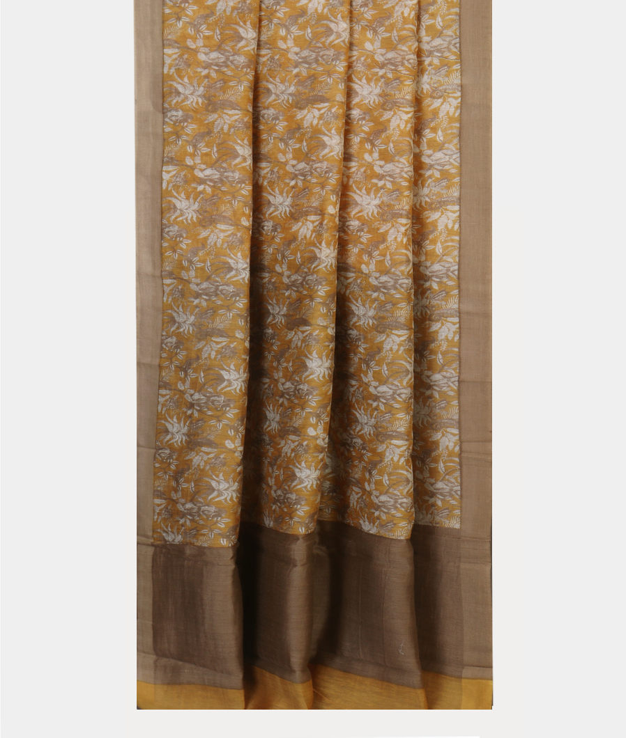 Yellow Soft Printed Cotton Saree T3550362