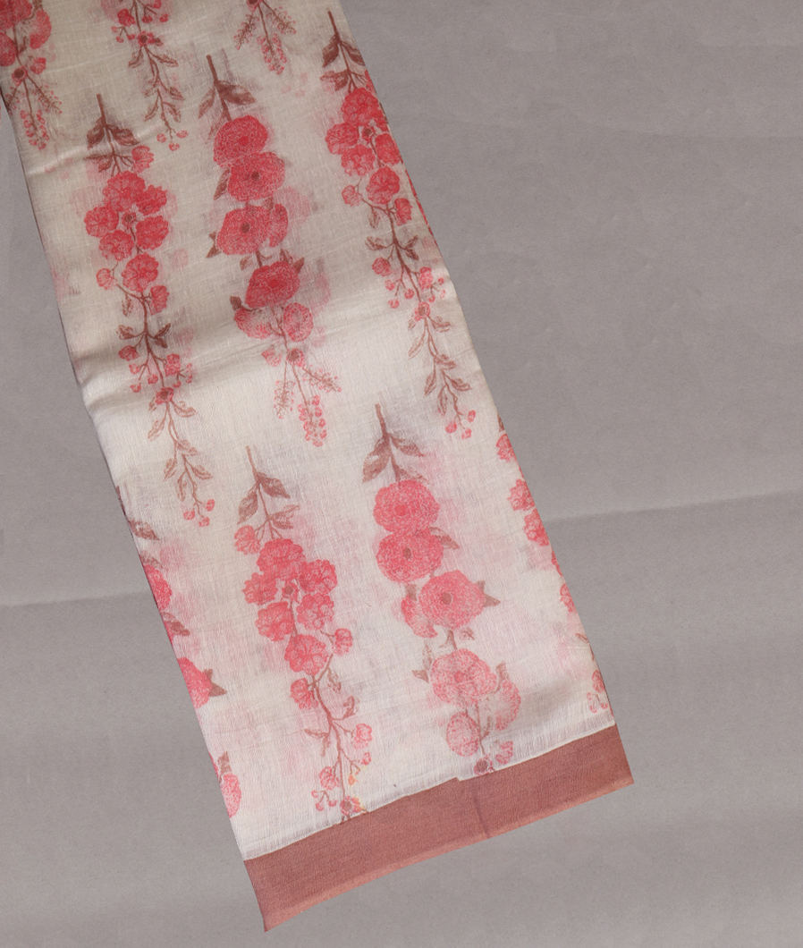 Off - White Soft Printed Cotton Saree T431182-image