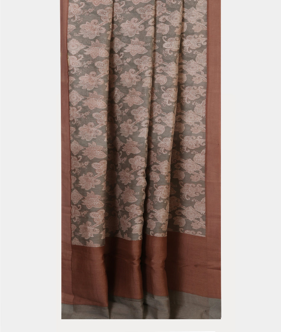 Grey Soft Printed Cotton Saree T3815902