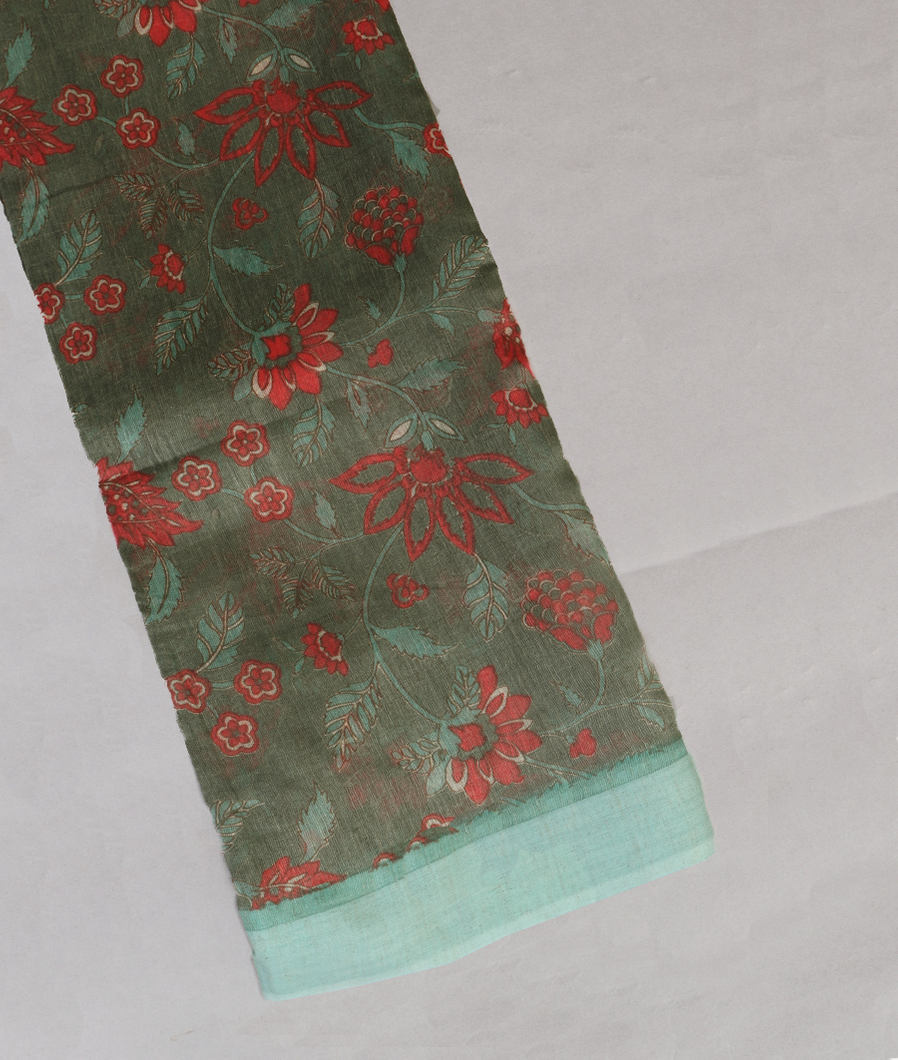 Green Soft Printed Cotton Saree T431208-image