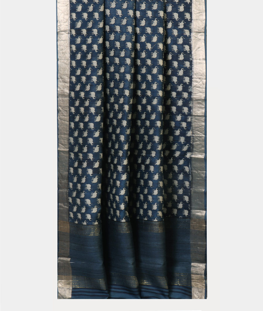 Blue Tussar Printed Saree T4293372