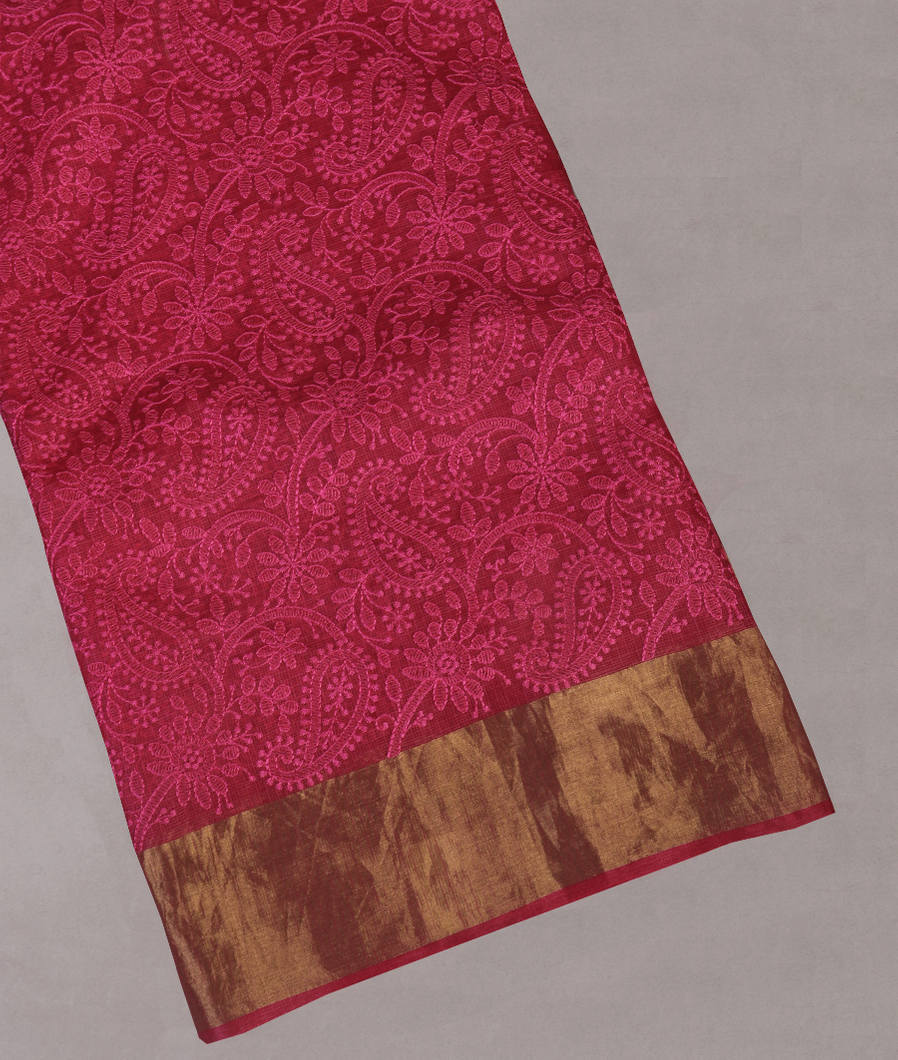 Reddish Pink Silk Kota Embroidery Saree T411538-image