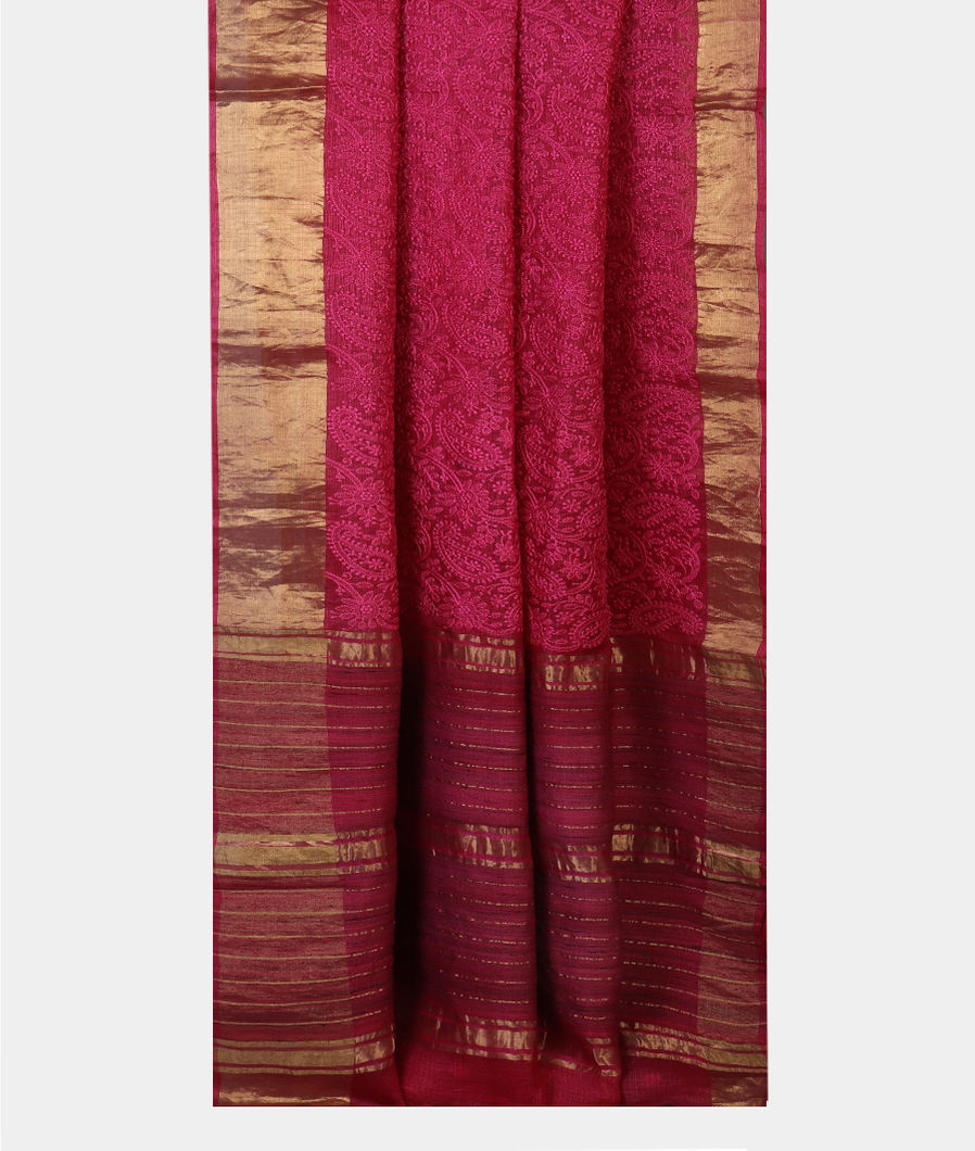 Reddish Pink Silk Kota Embroidery Saree T4115382