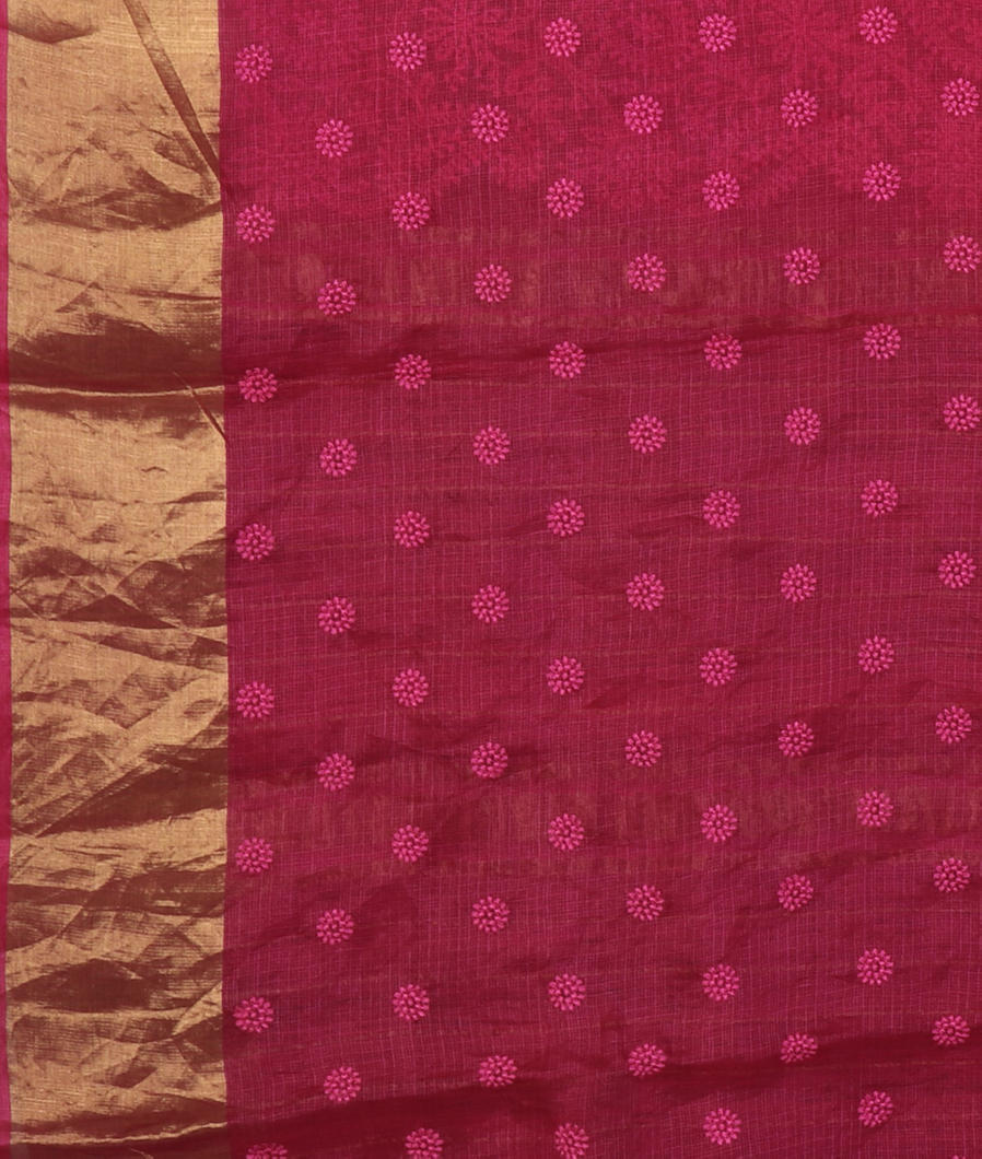 Reddish Pink Silk Kota Embroidery Saree T4115383