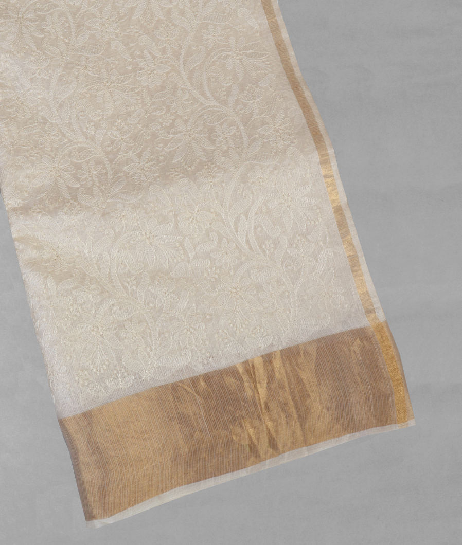 White Silk Kota Embroidery Saree T431760-image