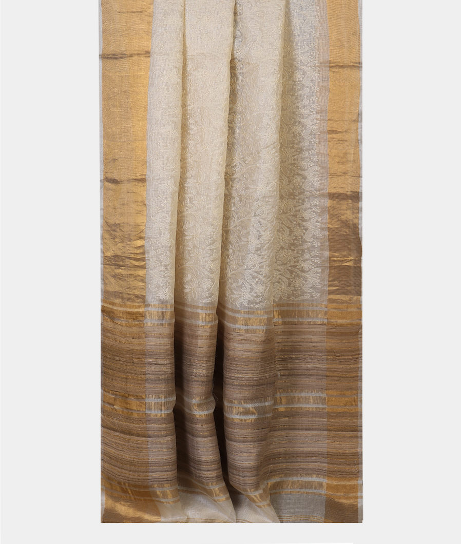 White Silk Kota Embroidery Saree T4317602