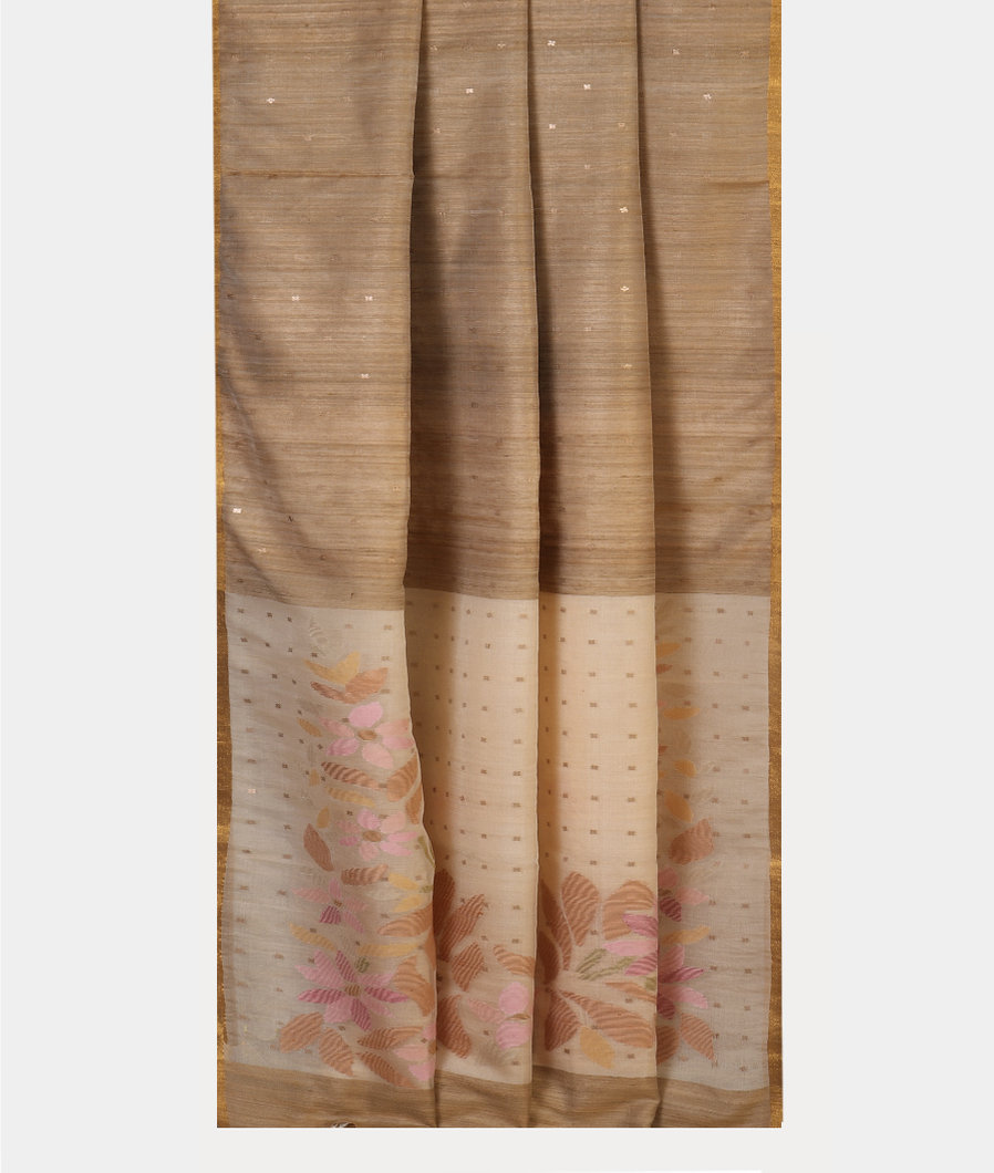 Beige Handwoven Tussar Saree T4331972