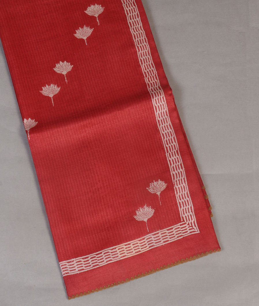 Red Tussar Printed Saree T443127-image