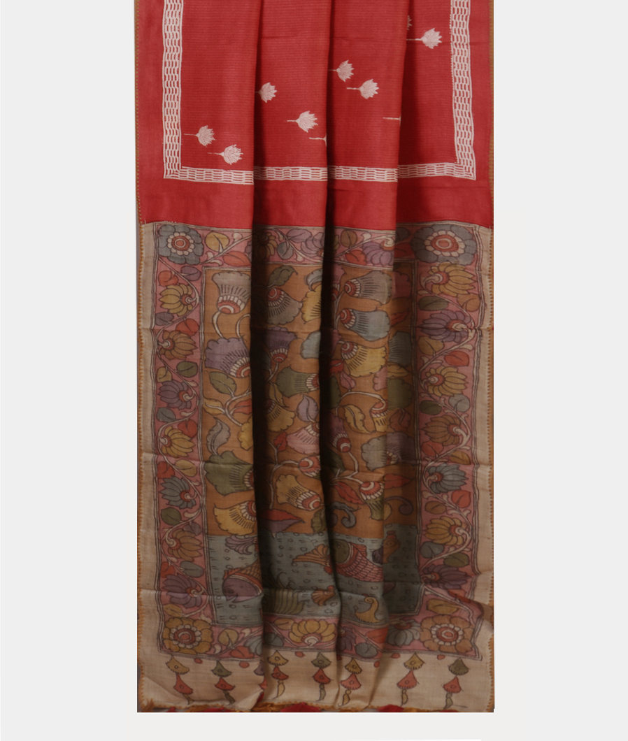 Red Tussar Printed Saree T4431272